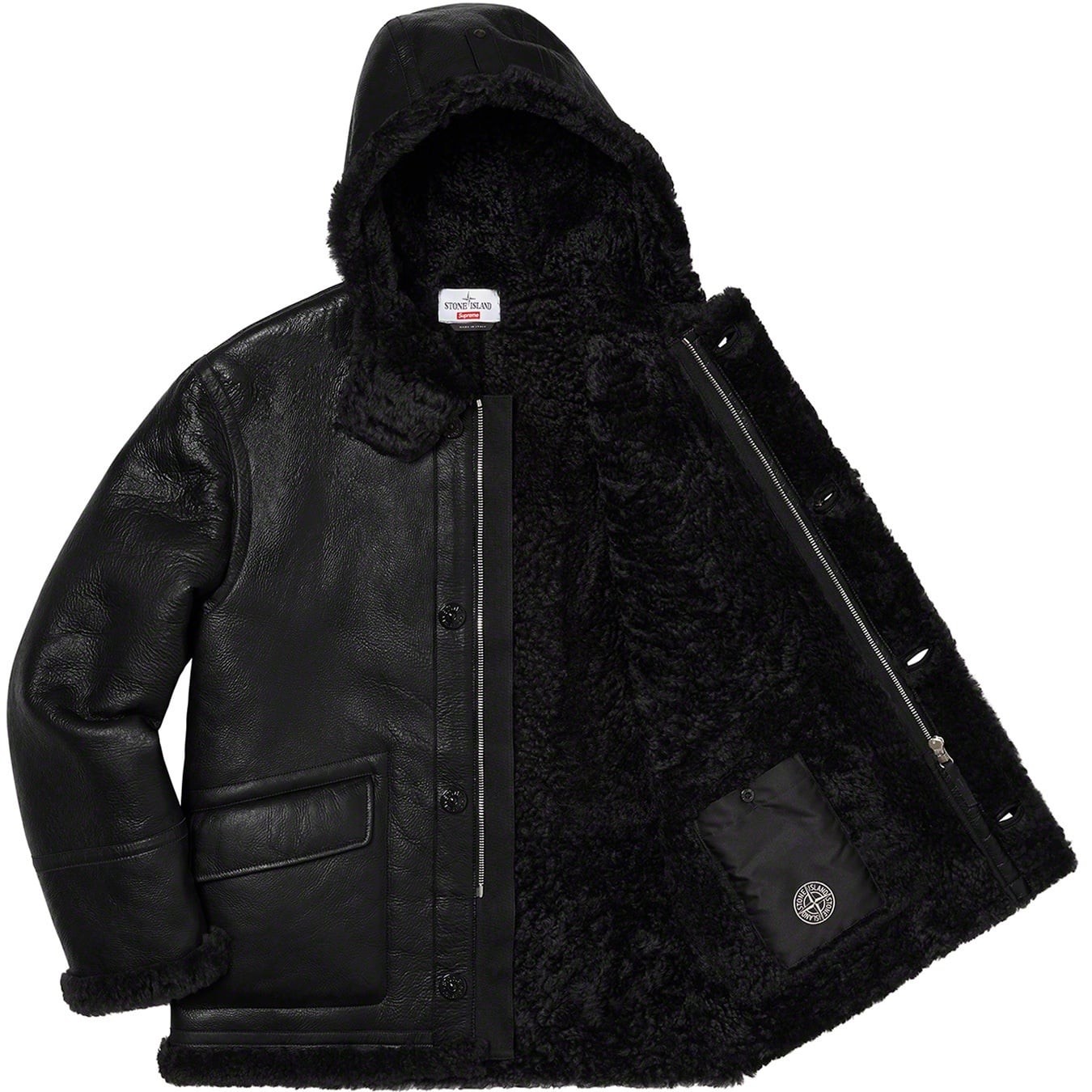 Supreme®/Stone Island® Hand-Painted Hooded Shearling Jacket view 12